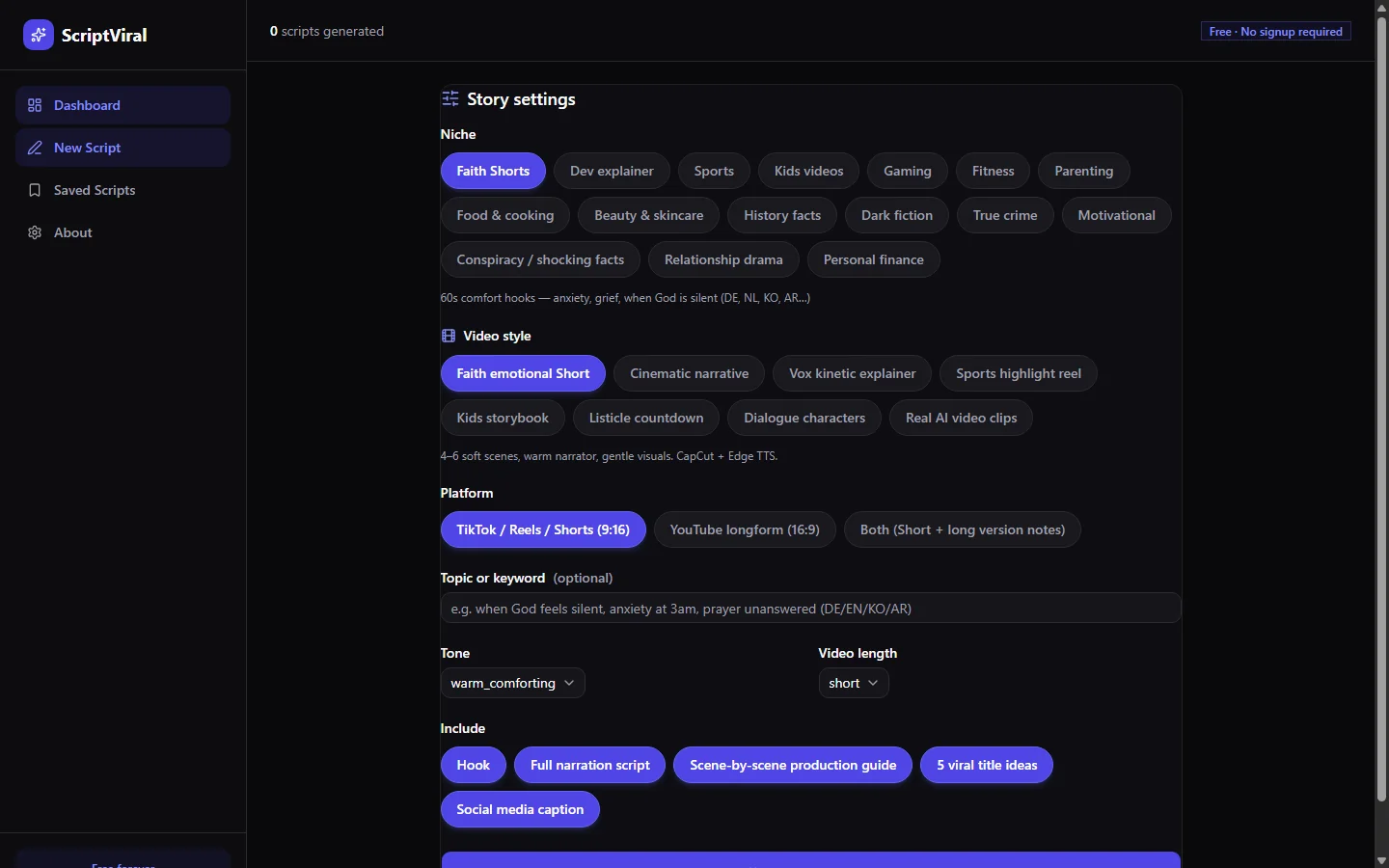 ScriptViral Windows desktop UI