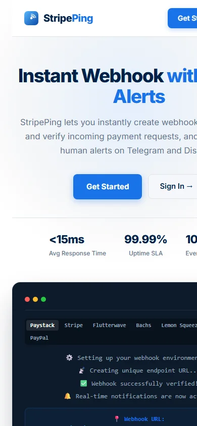 StripePing mobile UI